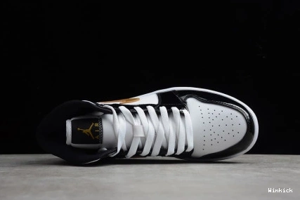 Black Air Jordan Patent Gold 1 Mid 852542-007 White 0831